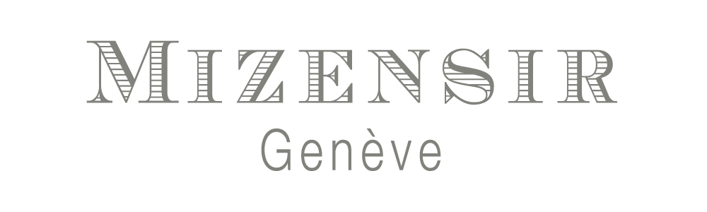 Logo horizontal gris foncé sur fond clair de la maison Mizensir Genève.